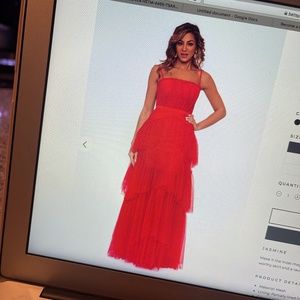 "JASMINE" RED LONG SPAGHETTI STRAP MESH CORSET GOWN